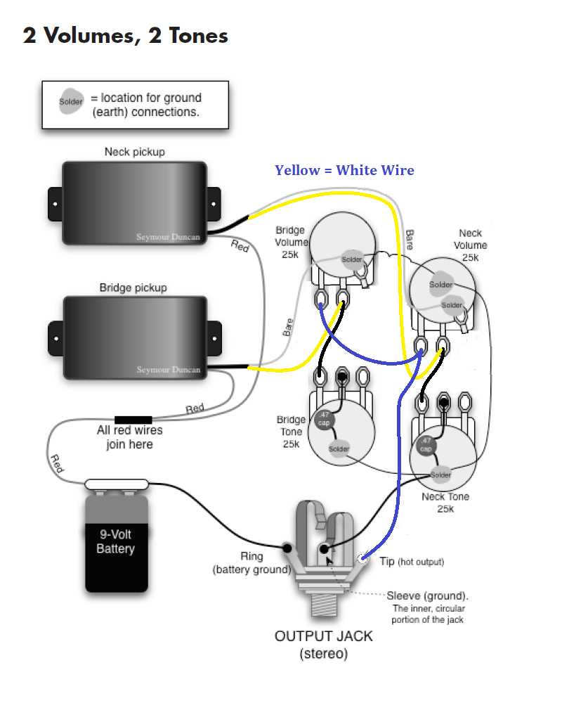 guitar wiring diagrams 2 pickups 1 volume 1 tone